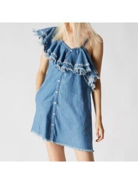 BLANKNYC Women’s Frayed Denim Mini Dress Size Small Button Front Y2K